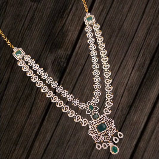 One Gram Gold Two Layered American Diamond Necklace