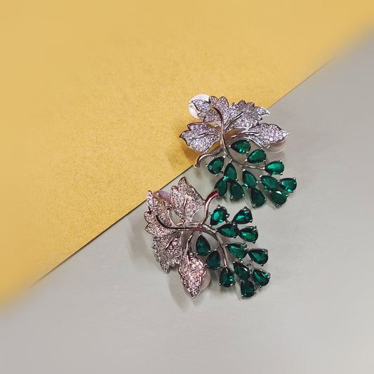 Silver Toned Green Studded Cz Floral Stud Earrings from Asp Fashion Jewellery
