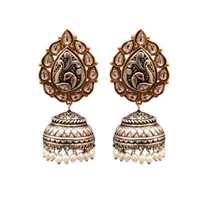 Showcase Your Unique Style with ASP Fashion Jewellery's Stunning Tribal Peacock Kundan Jhumka in Oxidized Silver