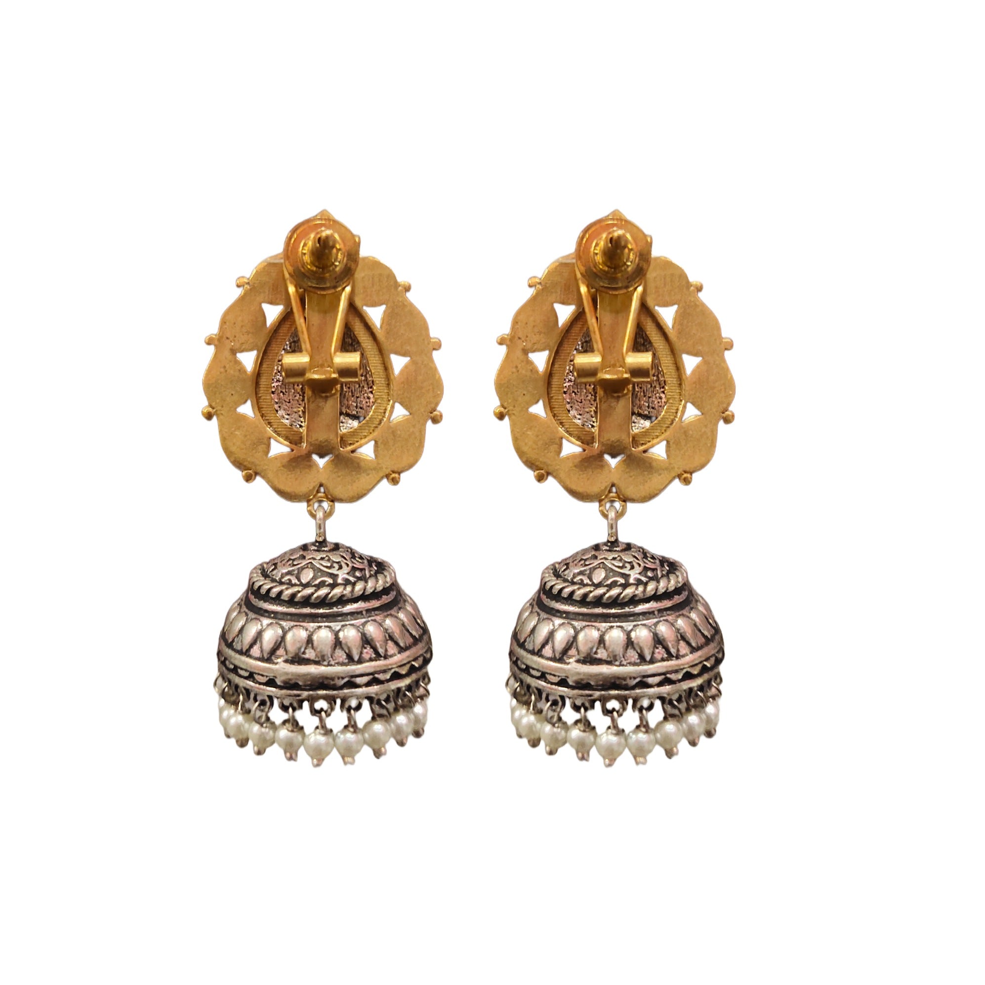 Tribal Peacock Kundan Jhumka - Oxidized Silver Statement Earrings