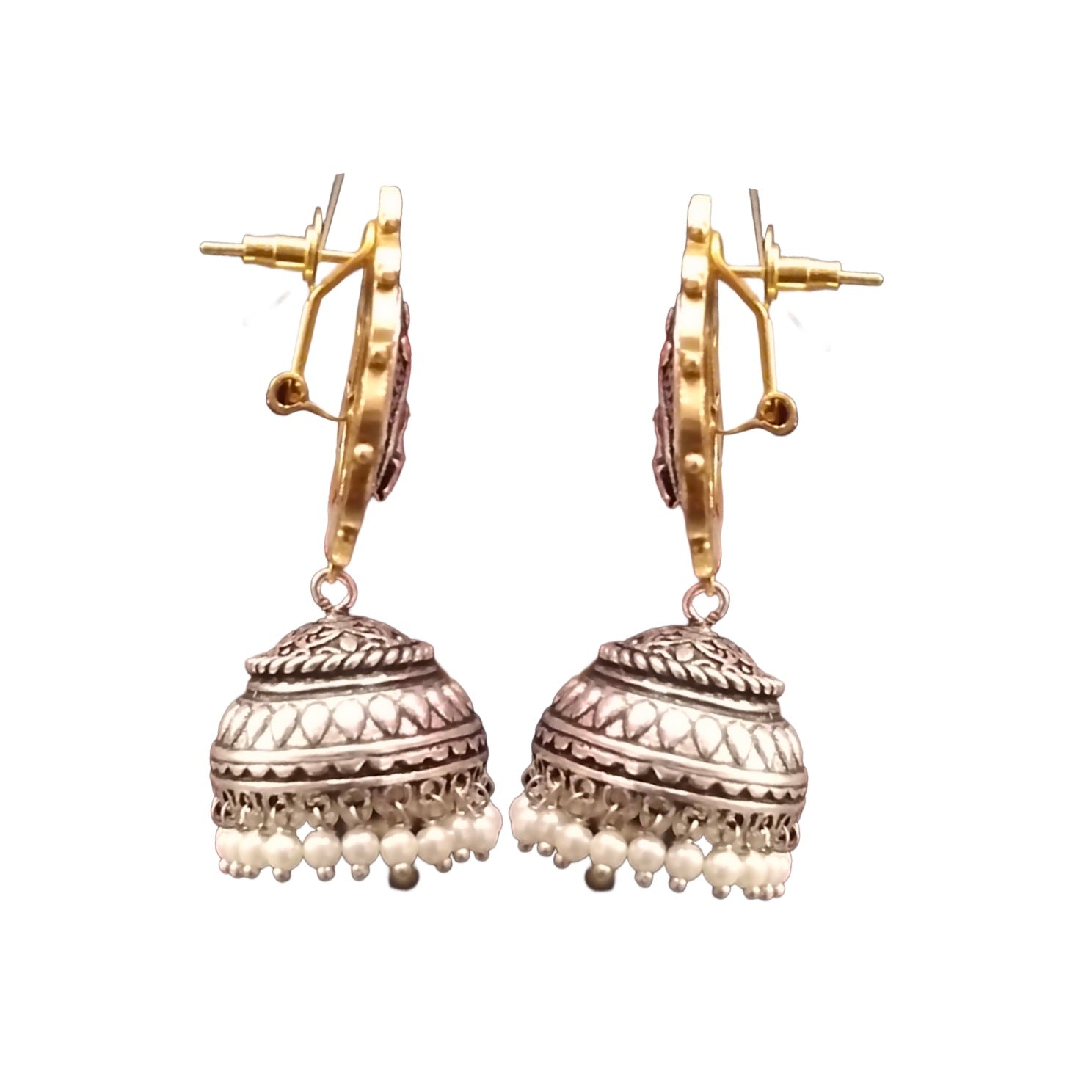 Tribal Peacock Kundan Jhumka - Oxidized Silver Statement Earrings