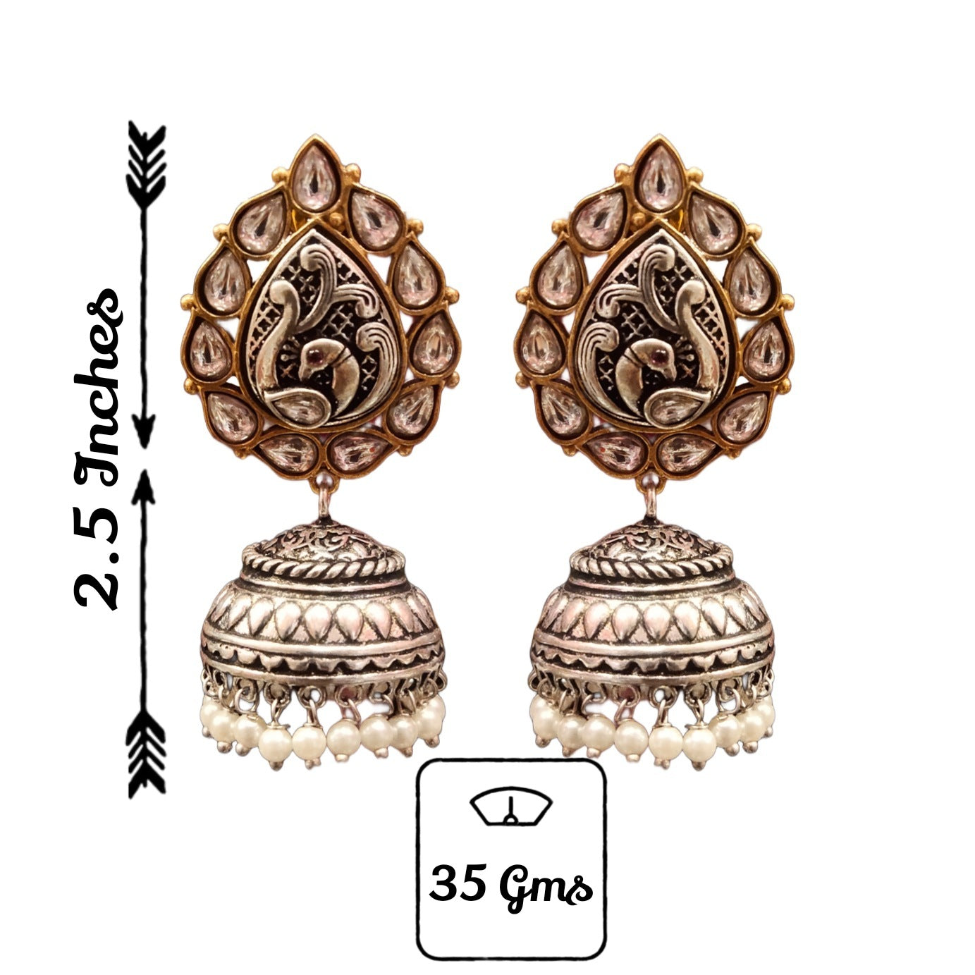 Showcase Your Unique Style with ASP Fashion Jewellery's Stunning Tribal Peacock Kundan Jhumka in Oxidized Silver