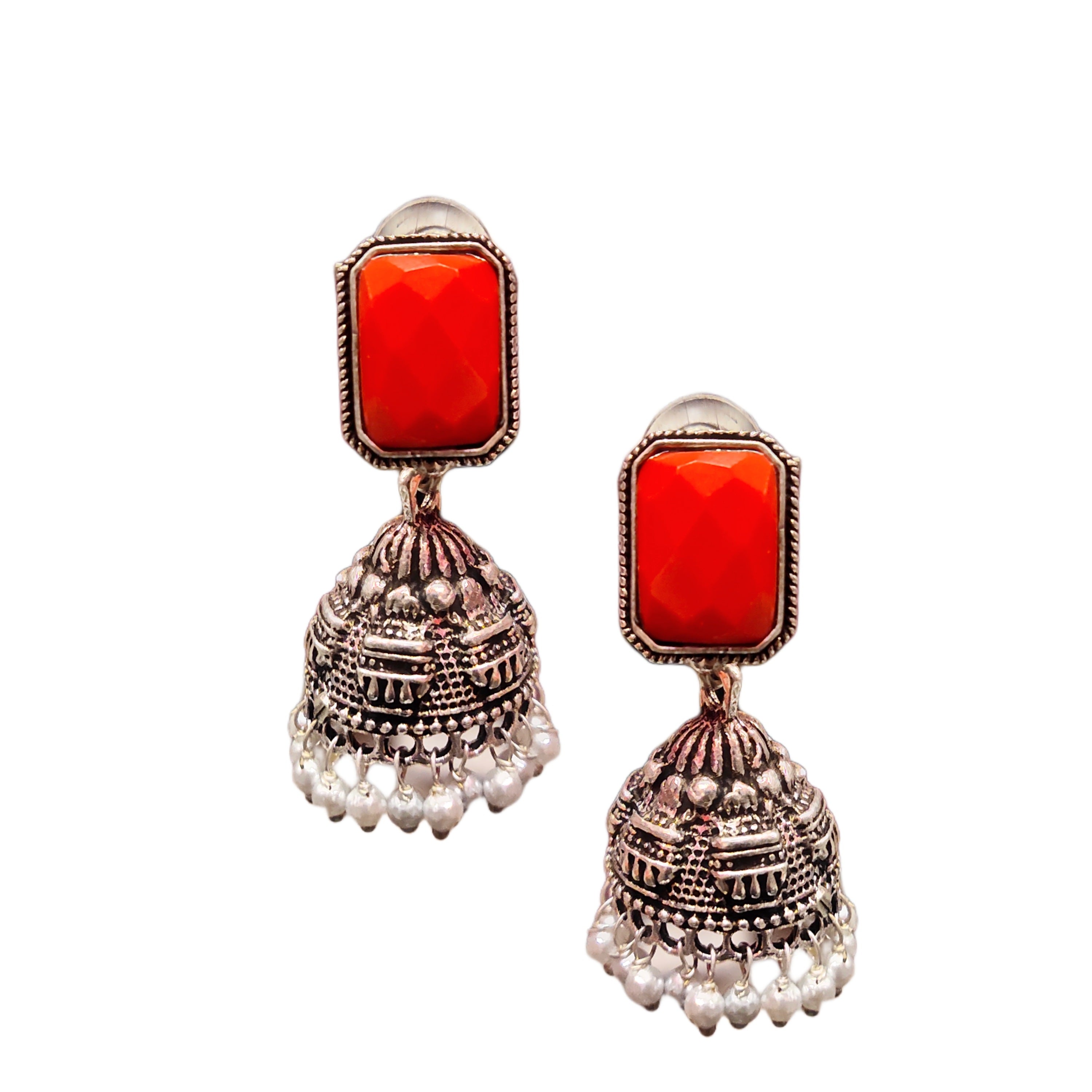 Oxidized Silver Alloy Jhumka Earrings - Elegant Traditional Design
