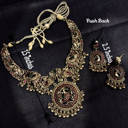 "Sparkling Elegance: The Oxidized Jermon Silver Peacock Necklace by ASP Fashion Jewellery"