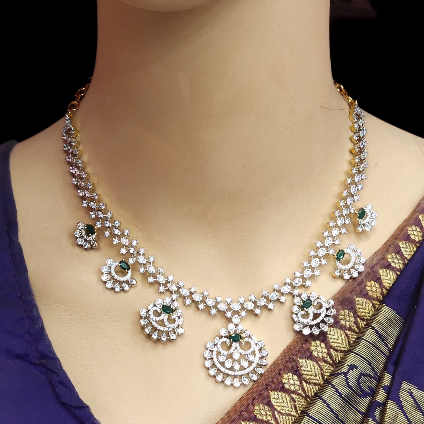 "Sparkling Elegance: Discover the Allure of Asp Fashion Jewellery's American Diamond Necklace Set 96047311"