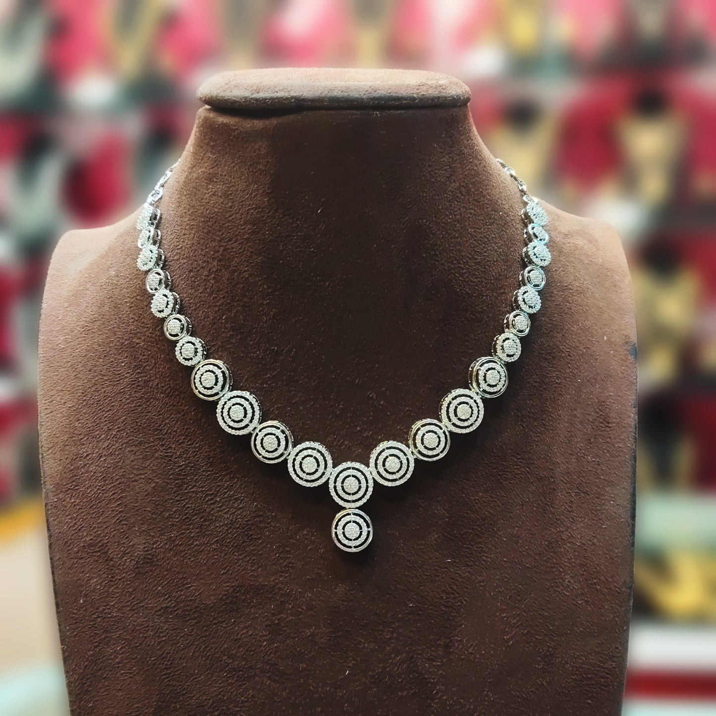"Dazzling Elegance: Embellish Your Look with Asp Fashion Jewellery's Silver Tone American Diamonds Necklace Set 95239887"
