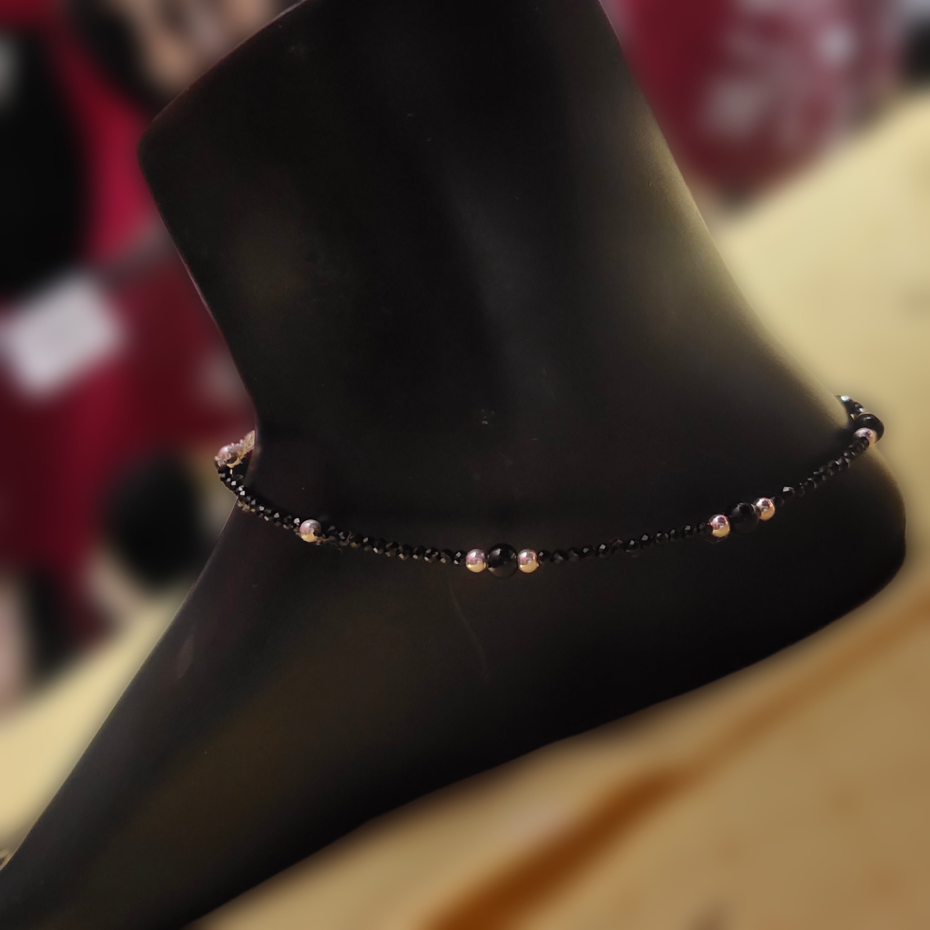 925 Silver Anklets with Black Beads for Women - Elegant Payal