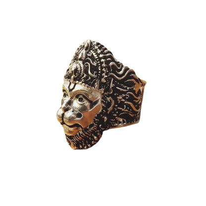 "Bringing Divine Strength: The Majestic Asp Silver Oxidized Sterling Silver Lord Hanuman Ji Ring"