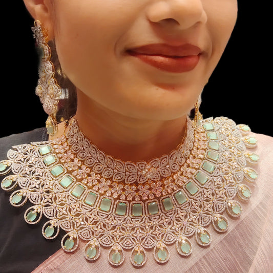 Pastel Green Colour American Diamonds Choker Necklace Set By Asp Fashion Jewellery