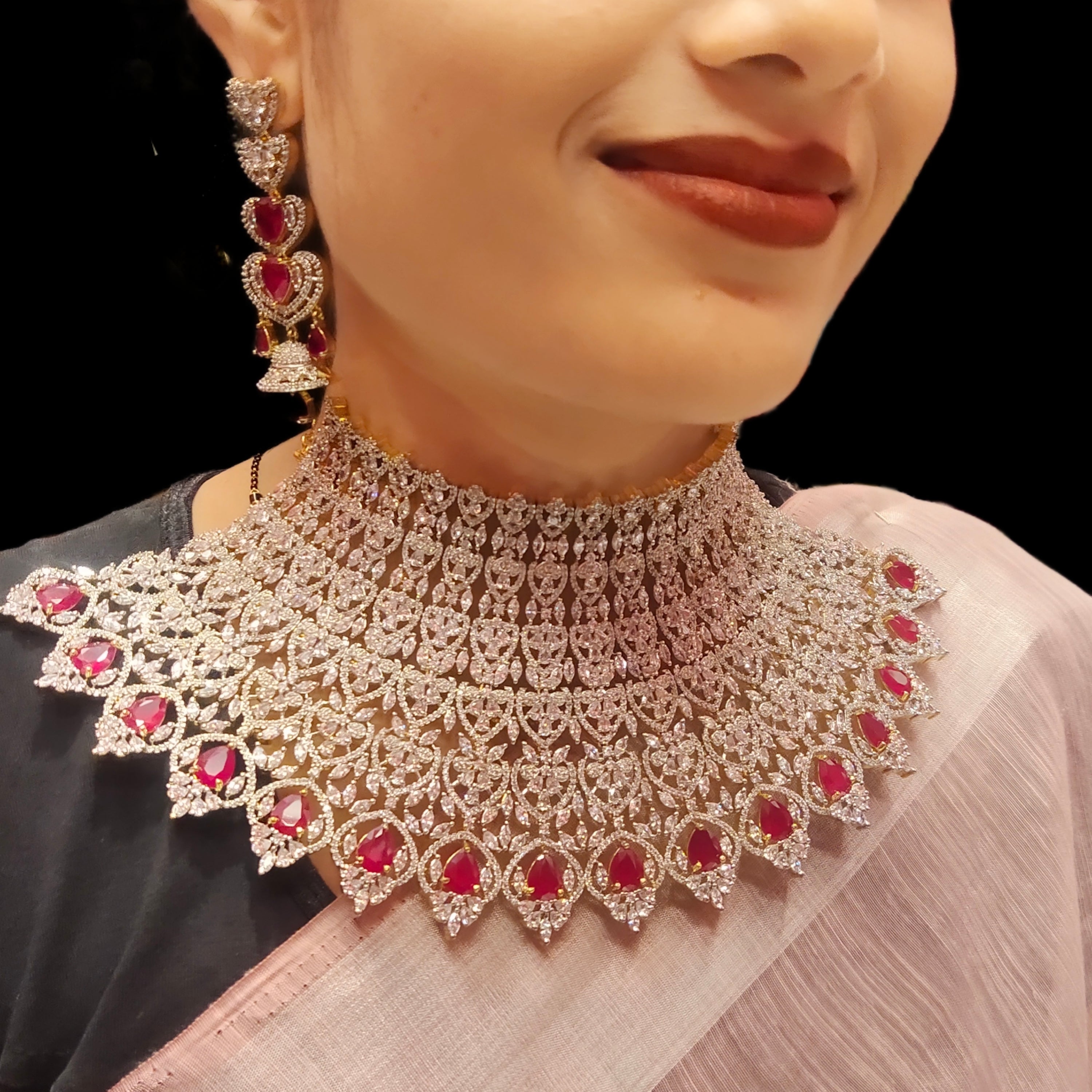 American Diamond Bridal Choker Set with Maang Tikka