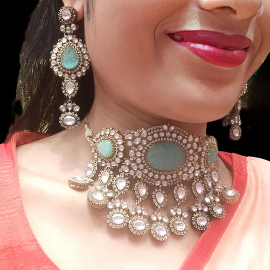 Turquoise & Kundan Victorian Choker Set By Asp Fashion Jewellery