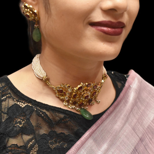 "Dazzle and Shine: The Ultimate Asp Fashion Jewellery Jadau Kundan Choker Set"
