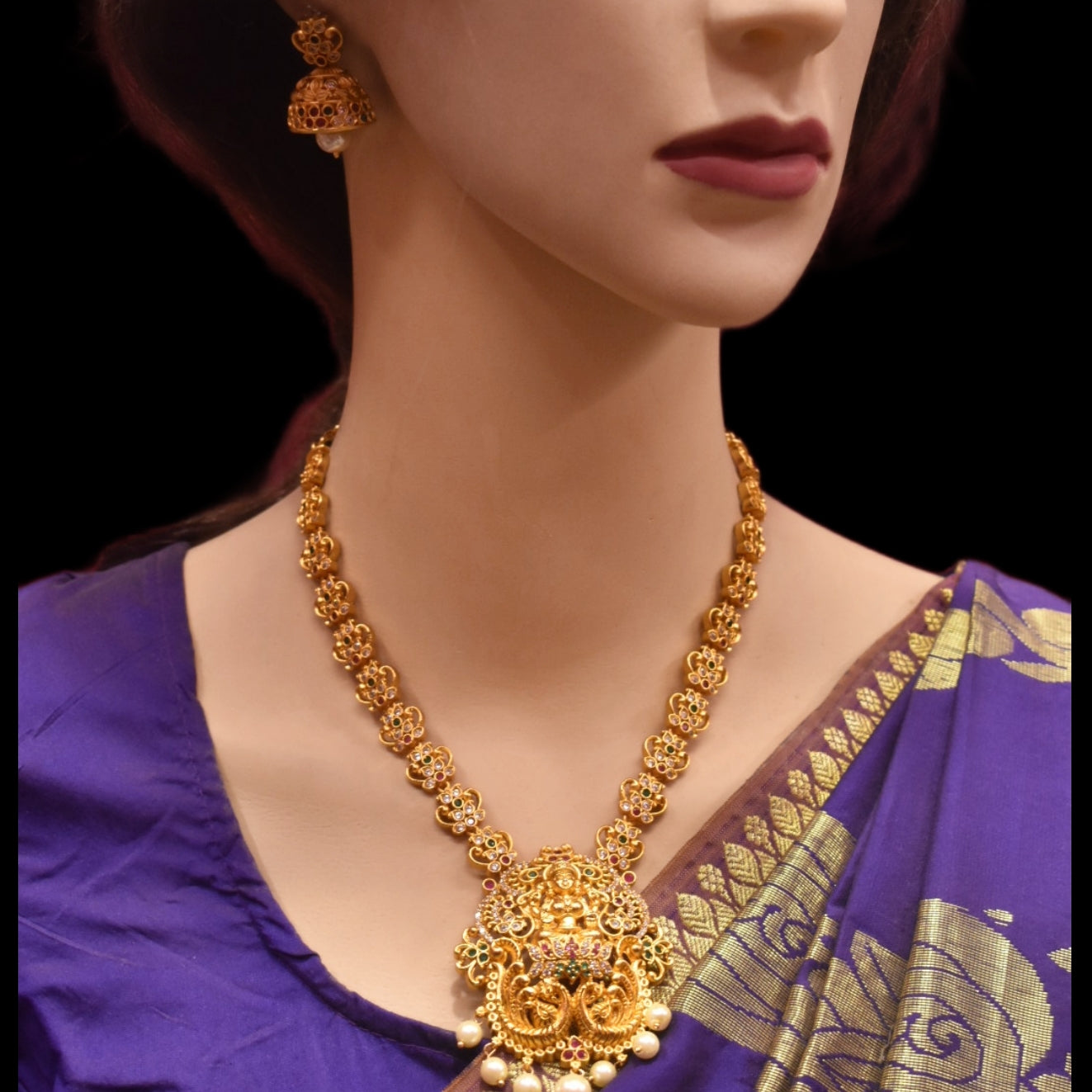 "Glow with Elegance: The Exquisite Asp Fashion Jewellery Antique Goddess Laxmi Necklace Set"