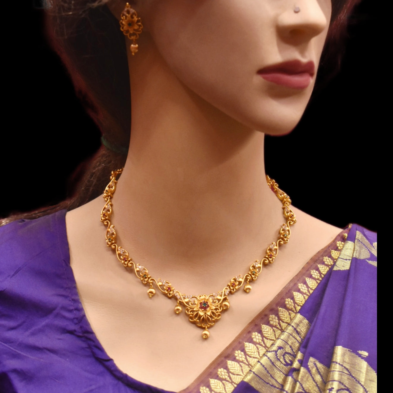 "Glowing Elegance: The Timeless Charm of Asp Fashion Jewellery's Short Antique CZ Necklace Set"