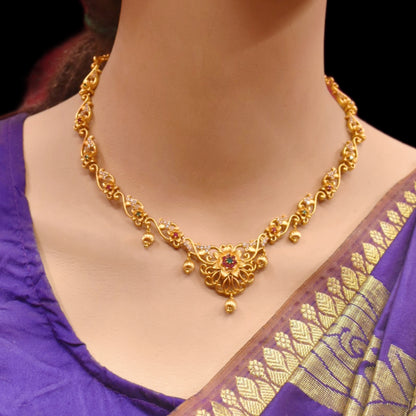 "Glowing Elegance: The Timeless Charm of Asp Fashion Jewellery's Short Antique CZ Necklace Set"