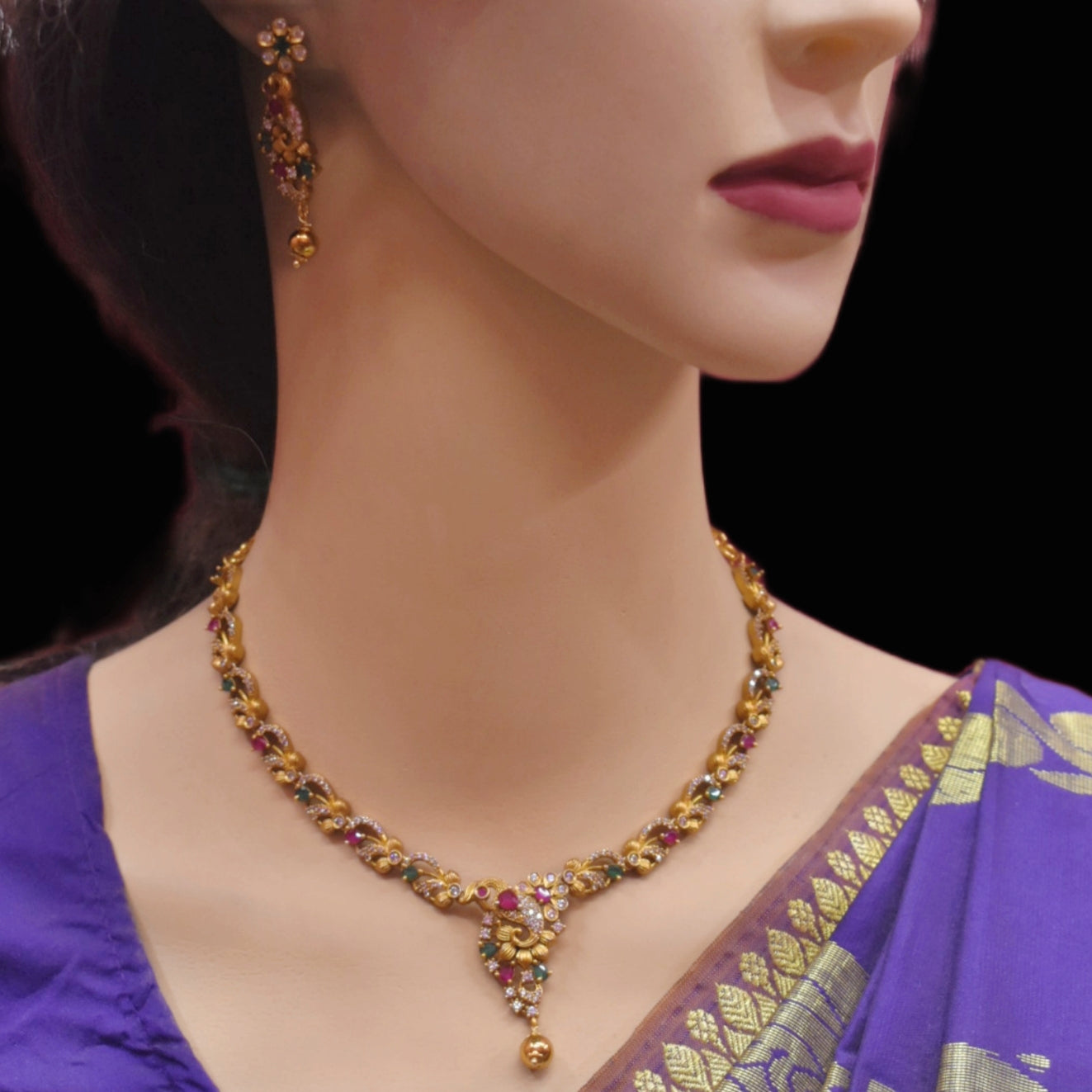 "Glowing Elegance: The Timeless Charm of Asp Fashion Jewellery's Short Antique CZ Necklace Set"