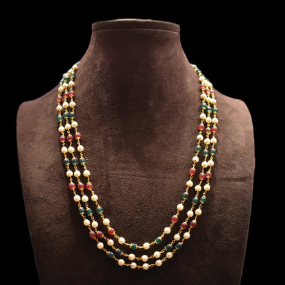 "Luxe Elegance: Three Layers of Pearls and Precious Gemstones in Asp Fashion's Exquisite Necklace"
