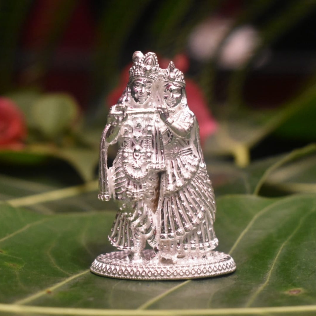 "Sacred Splendor: Handcrafted Pure Silver Radha Krishna Idol for Divine Encounters"