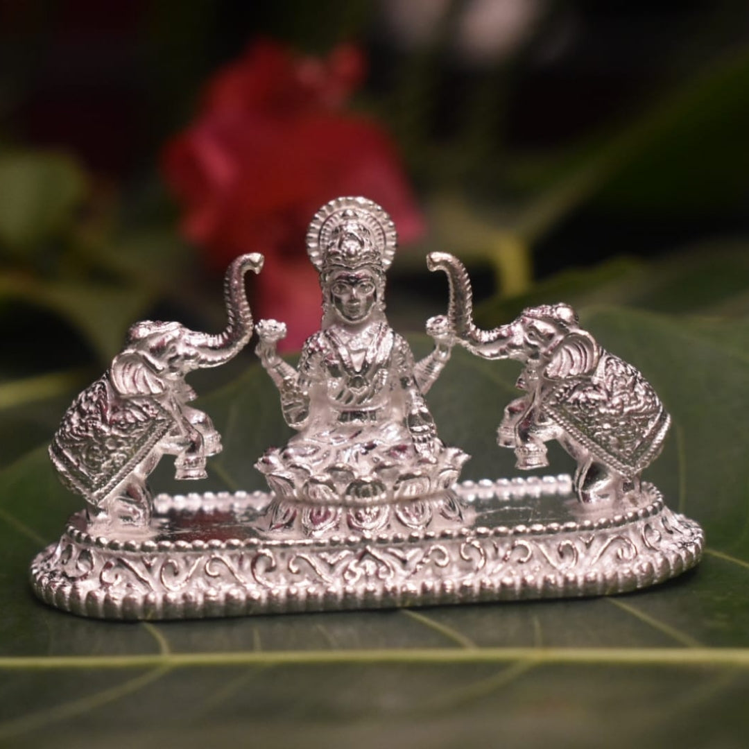 Pure Silver Gajalakshmi Idol - Handcrafted Goddess Lakshmi Statue