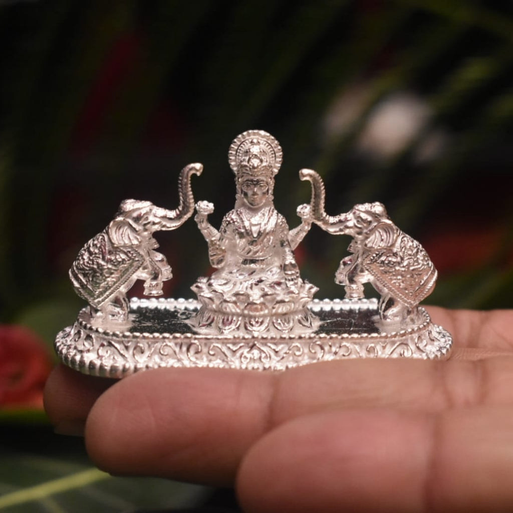 Pure Silver Gajalakshmi Idol - Handcrafted Goddess Lakshmi Statue