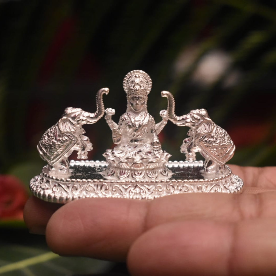 Pure Silver Gajalakshmi Idol - Handcrafted Goddess Lakshmi Statue