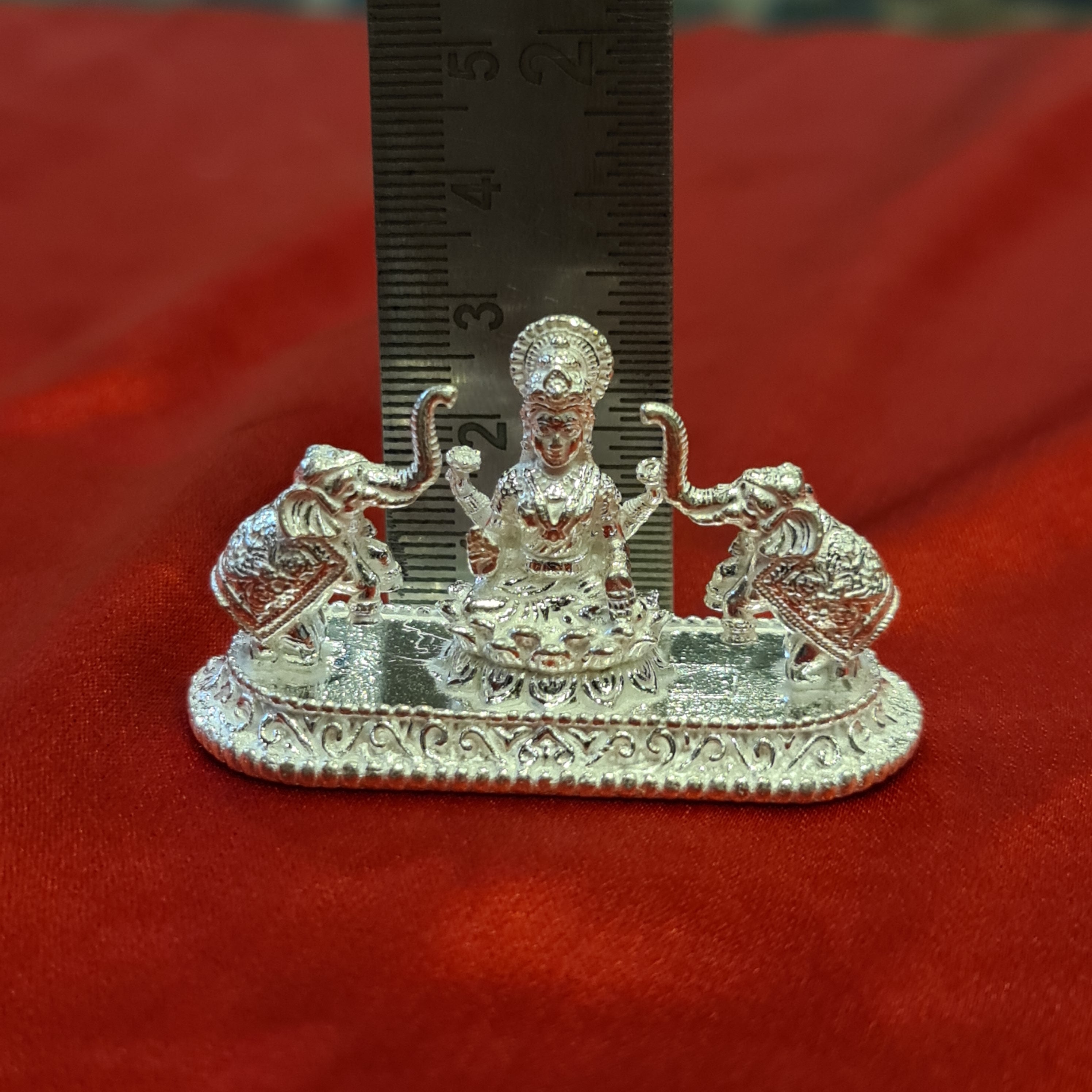 Pure Silver Gajalakshmi Idol - Handcrafted Goddess Lakshmi Statue