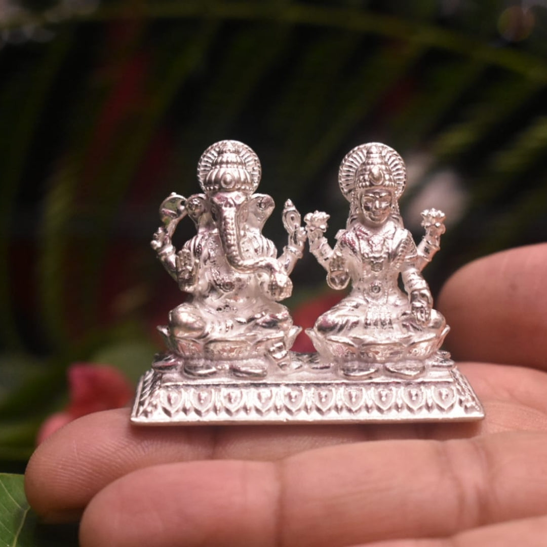Pure Silver Laxmi Ganesh Idol - Handcrafted Lakshmi Ganesha Statue