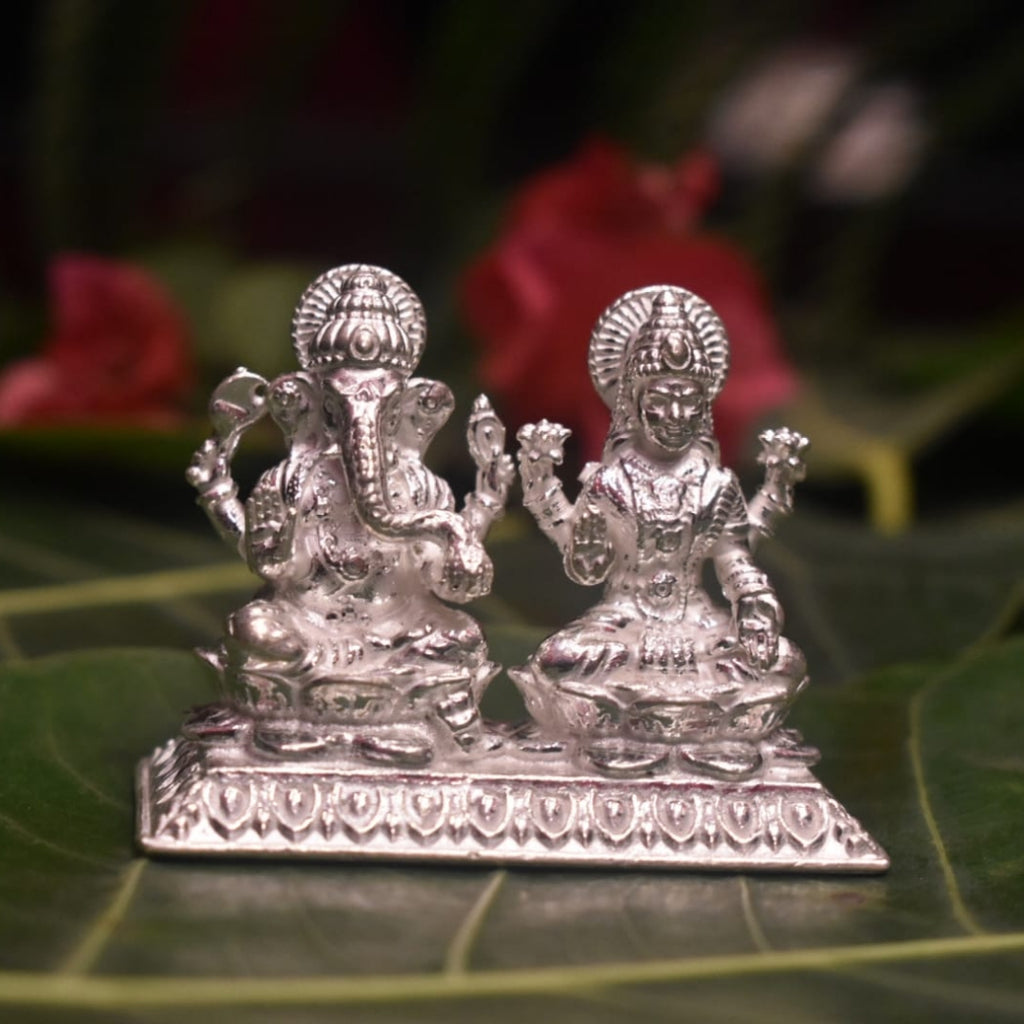 Pure Silver Laxmi Ganesh Idol - Handcrafted Lakshmi Ganesha Statue