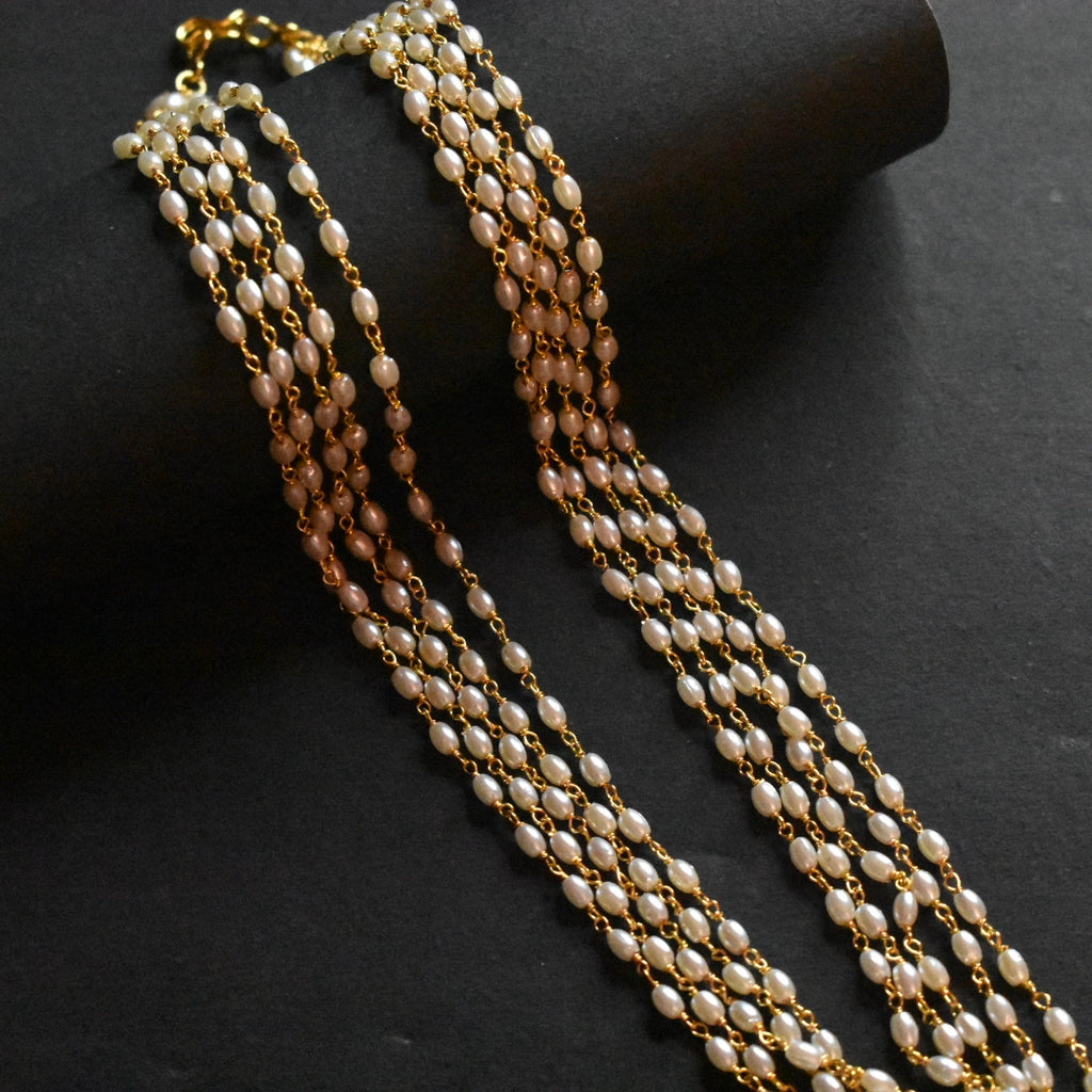 Rice Pearl Five Layer Necklace - 24K Gold Plated Jewelry
