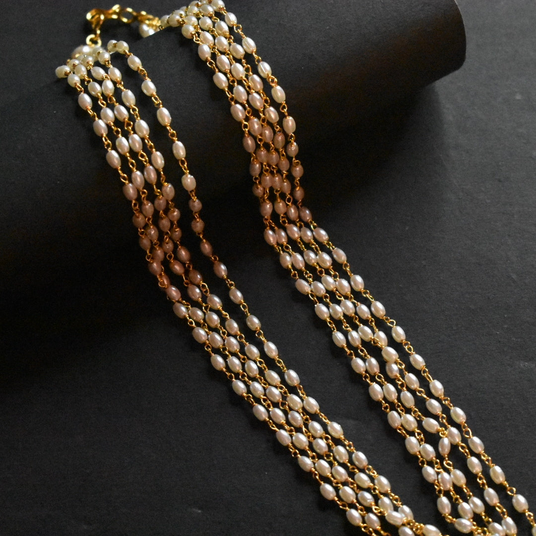 Rice Pearl Five Layer Necklace - 24K Gold Plated Jewelry