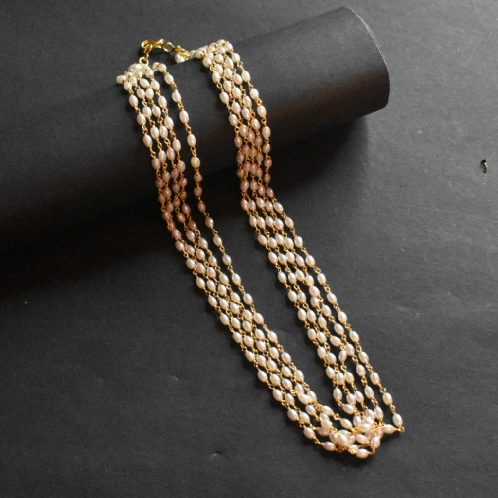 Rice Pearl Five Layer Necklace - 24K Gold Plated Jewelry