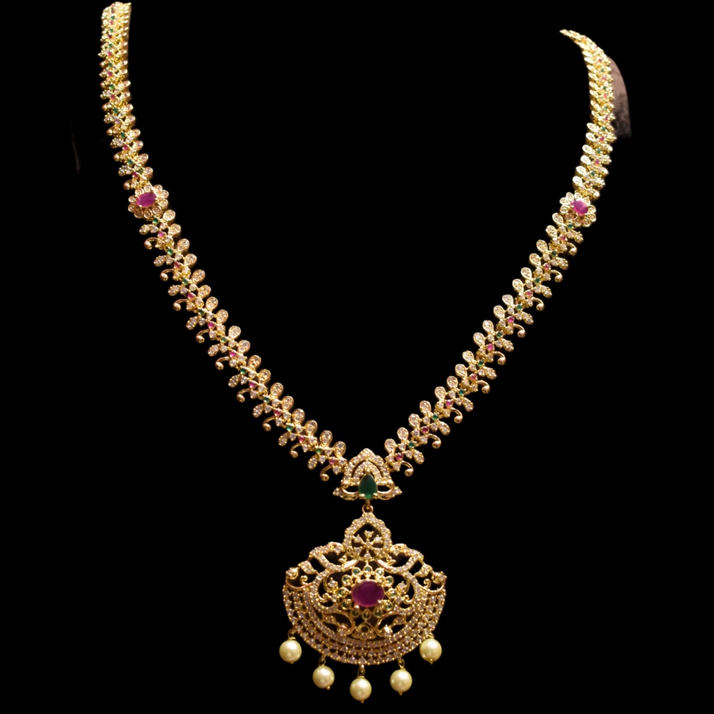 Asp Cz Gold Plated Long Necklace Set