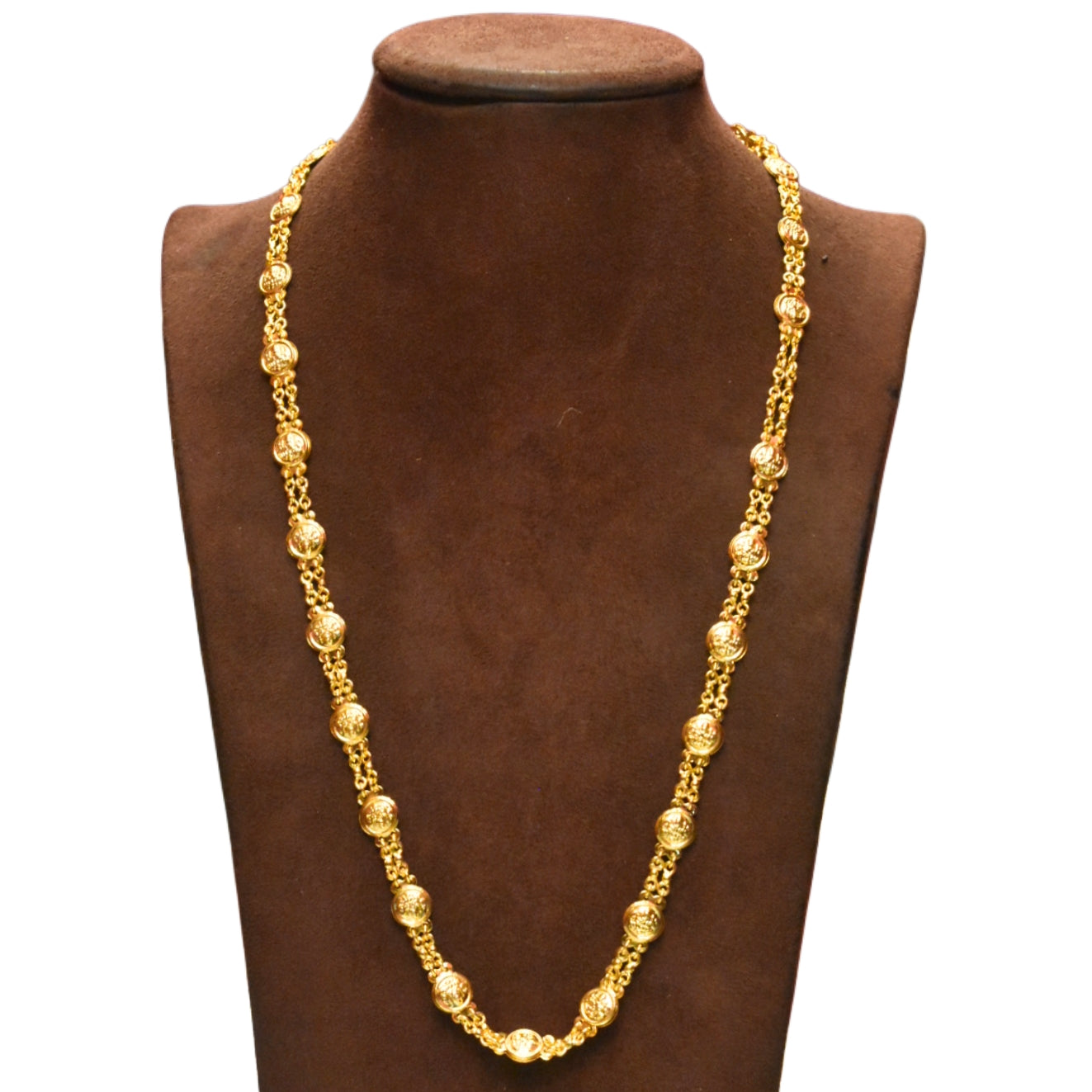 24K Gold Plated Two Rows Lakshmi Kasu Chain - Double Layer Temple Necklace