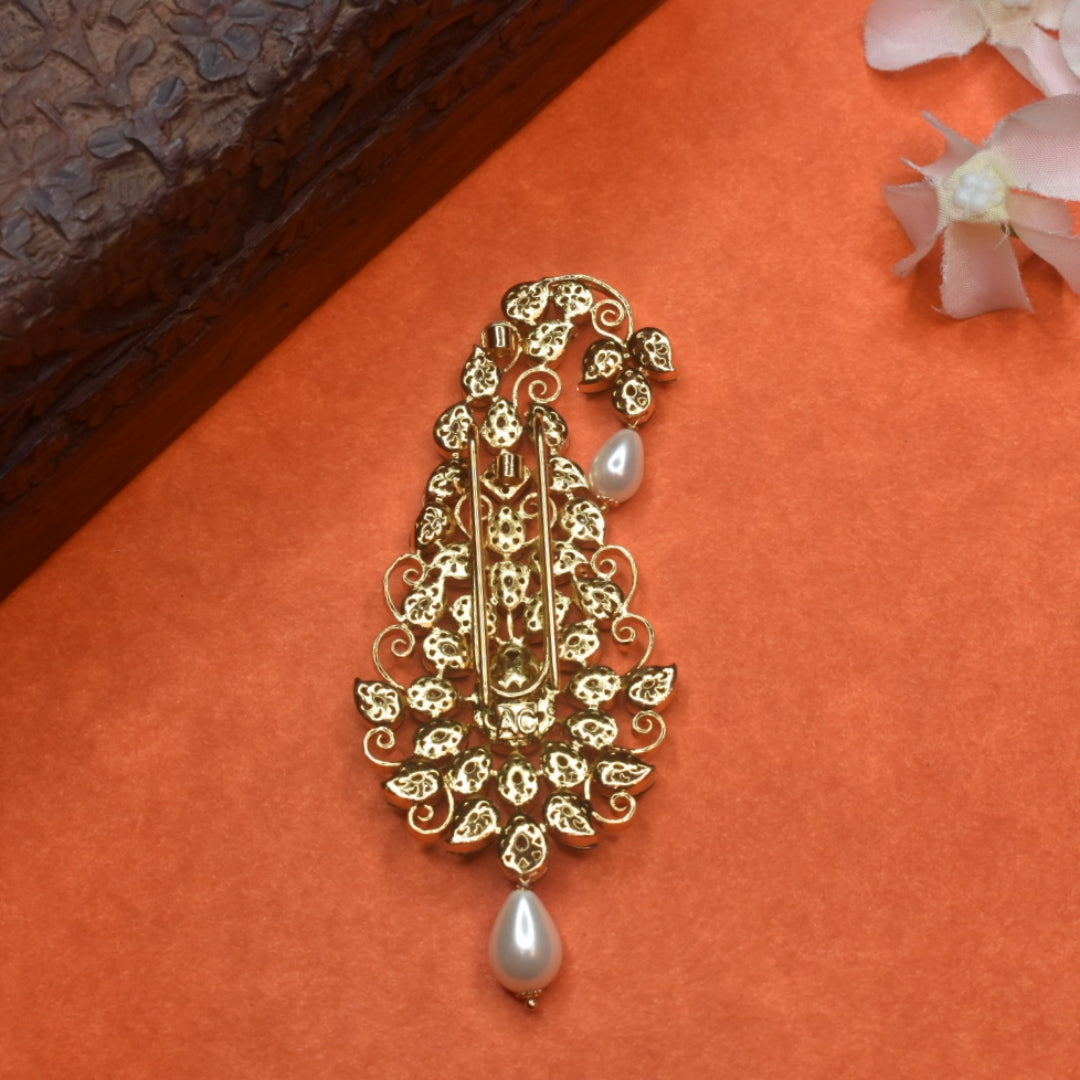 Asp Kundan Kalangi for Groom - Premium 24K Gold Plated Turban Accessory 10.5cm
