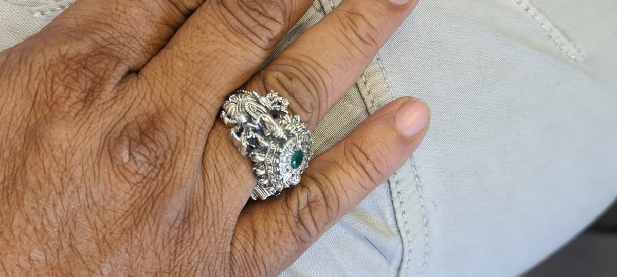 Gleaming Grace: The Stunning 92.5 Silver Ganpati Ring