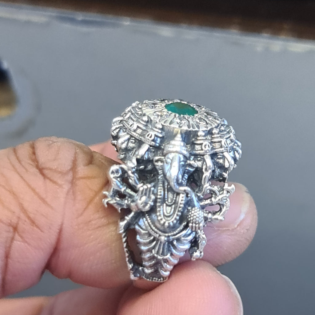 Gleaming Grace: The Stunning 92.5 Silver Ganpati Ring