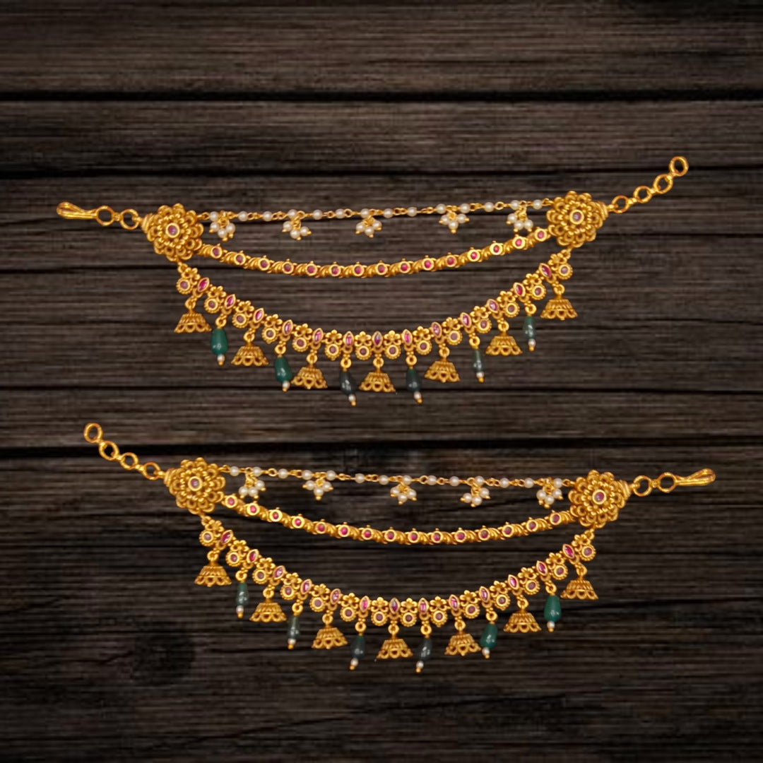 Antique Kempu Champasawarlu with Emerald Beads - Temple Jewelry