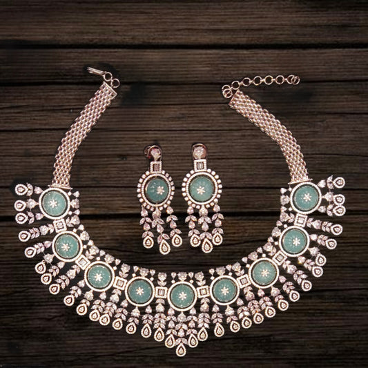 American Diamond With Carved Emerald Flower Stone Necklace Set By Asp Fashion Jewellery