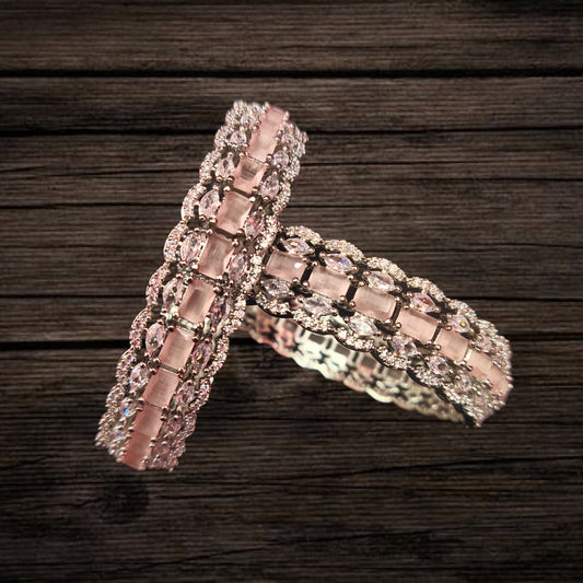 Silver Plated Pink American Diamond Bangles Set By Asp Fashion Jewellery
