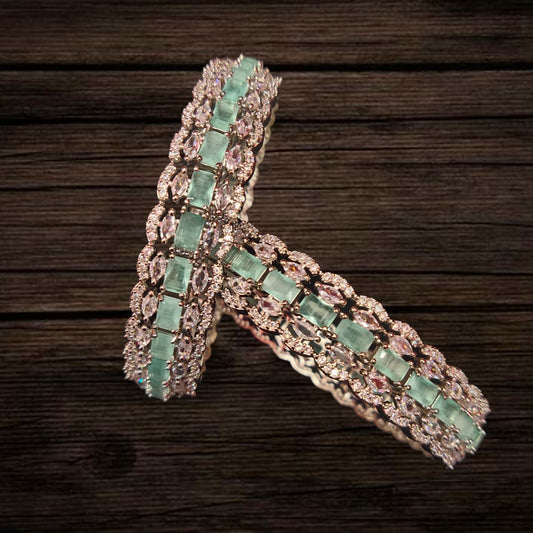 Silver Plated Pastel Green American Diamond Bangles Set By Asp Fashion Jewellery