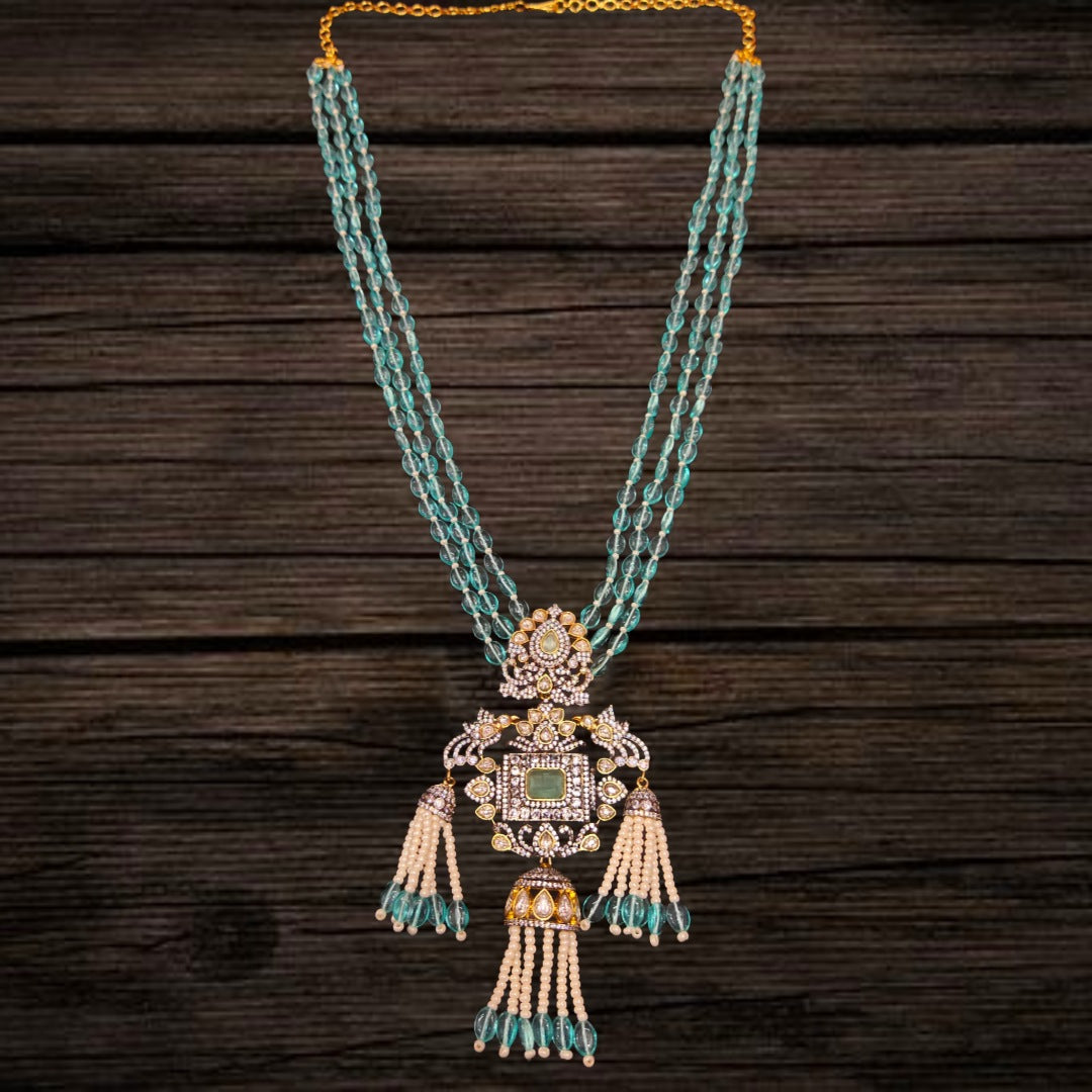 Polki Pendent With Turquoise Beads Necklace Set By Asp Fashion Jewellery