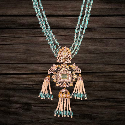 Polki Pendent With Turquoise Beads Necklace Set By Asp Fashion Jewellery