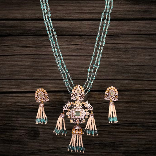 Polki Pendent With Turquoise Beads Necklace Set By Asp Fashion Jewellery