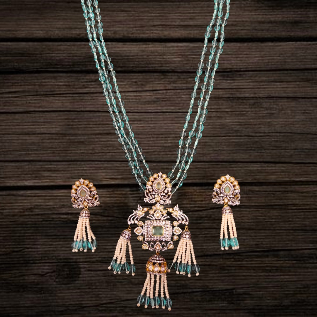 Asp Polki Pendent With Turquoise Beads Necklace Set