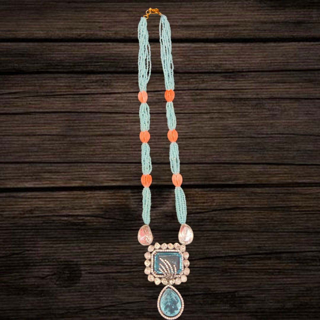 Heritage Turquoise & Polki Beads Necklace Set By Asp Fashion Jewellery