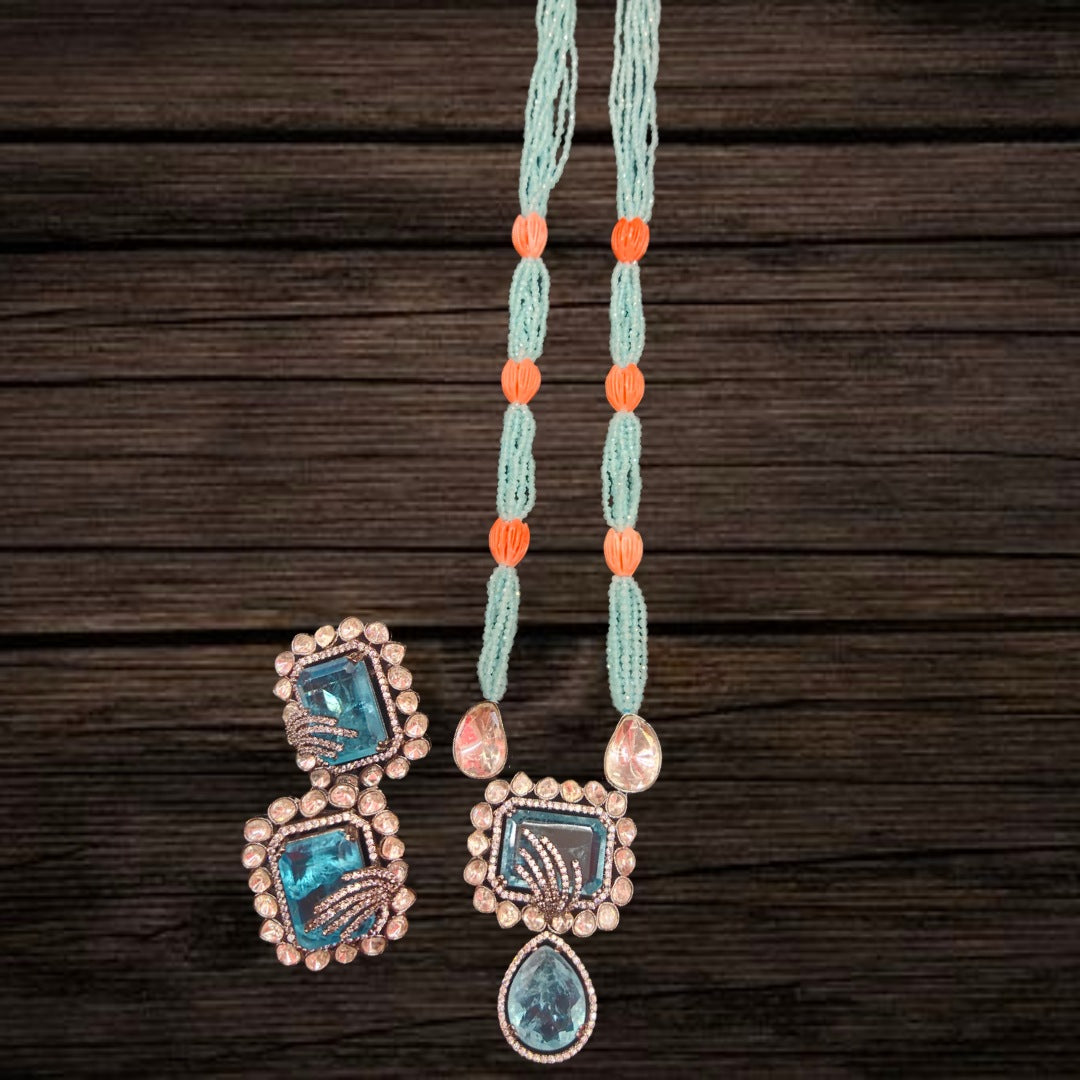 Heritage Turquoise & Polki Beads Necklace Set By Asp Fashion Jewellery