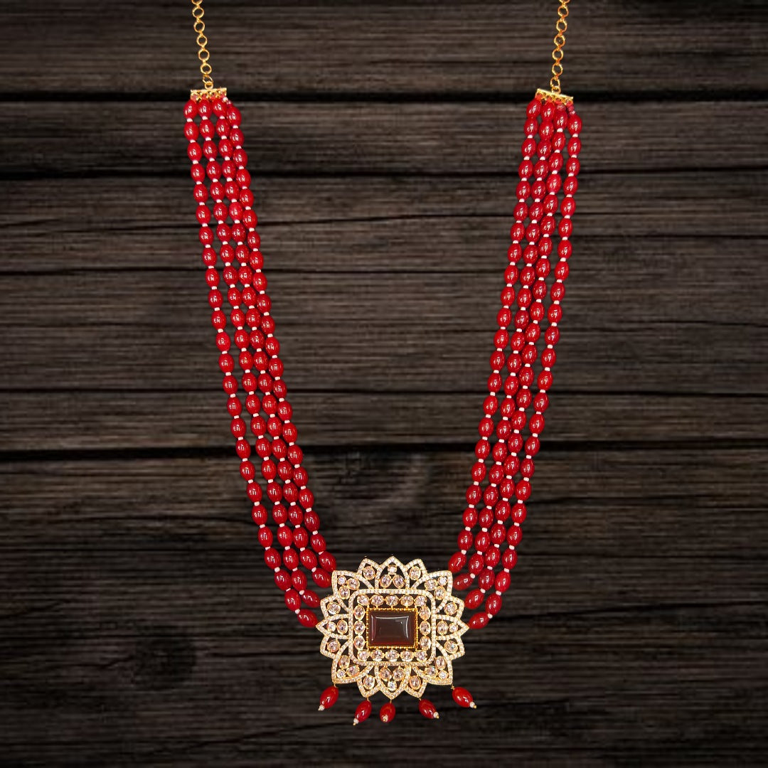 Ruby Beads Necklace With Cz & Kemp Pendant By Asp Fashion Jewellery