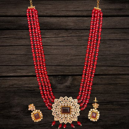Ruby Beads Necklace With Cz & Kemp Pendant By Asp Fashion Jewellery