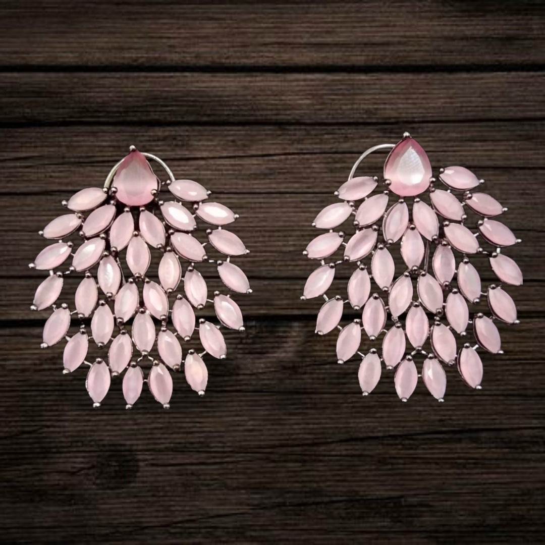 Victorian Leaf Chandelier Earrings | American Diamond | Pink, Green, White & Multicolour