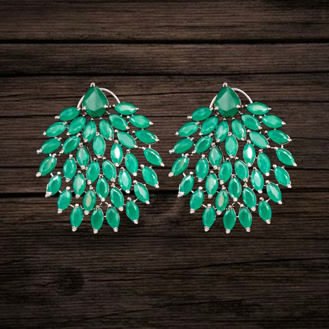Victorian Leaf Chandelier Earrings | American Diamond | Pink, Green, White & Multicolour